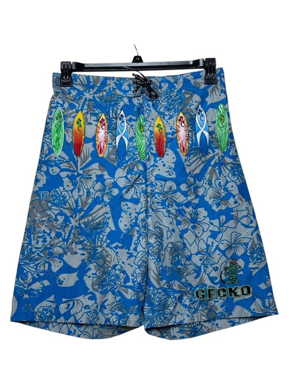 Vintage Y2K Gecko Hawaii Blue Floral Men’s Swim Board Shorts Trunks Surfboards